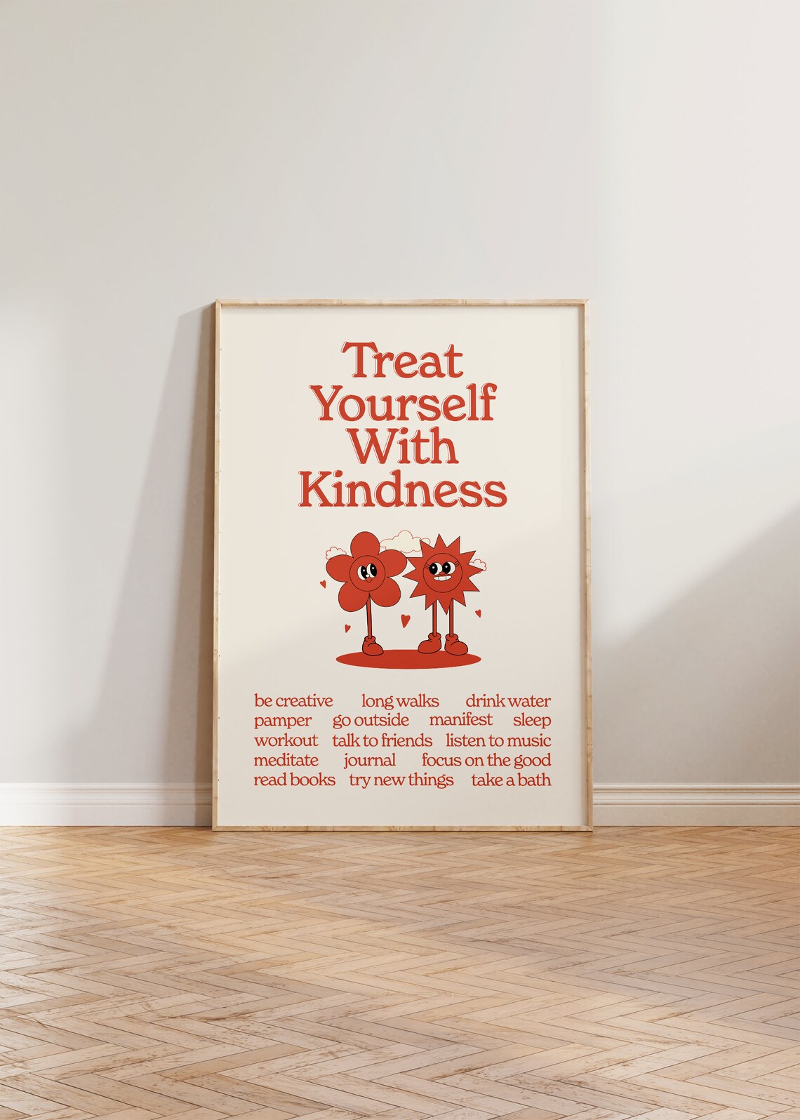 Treat Yourself With Kindness Retro 70s Art Print