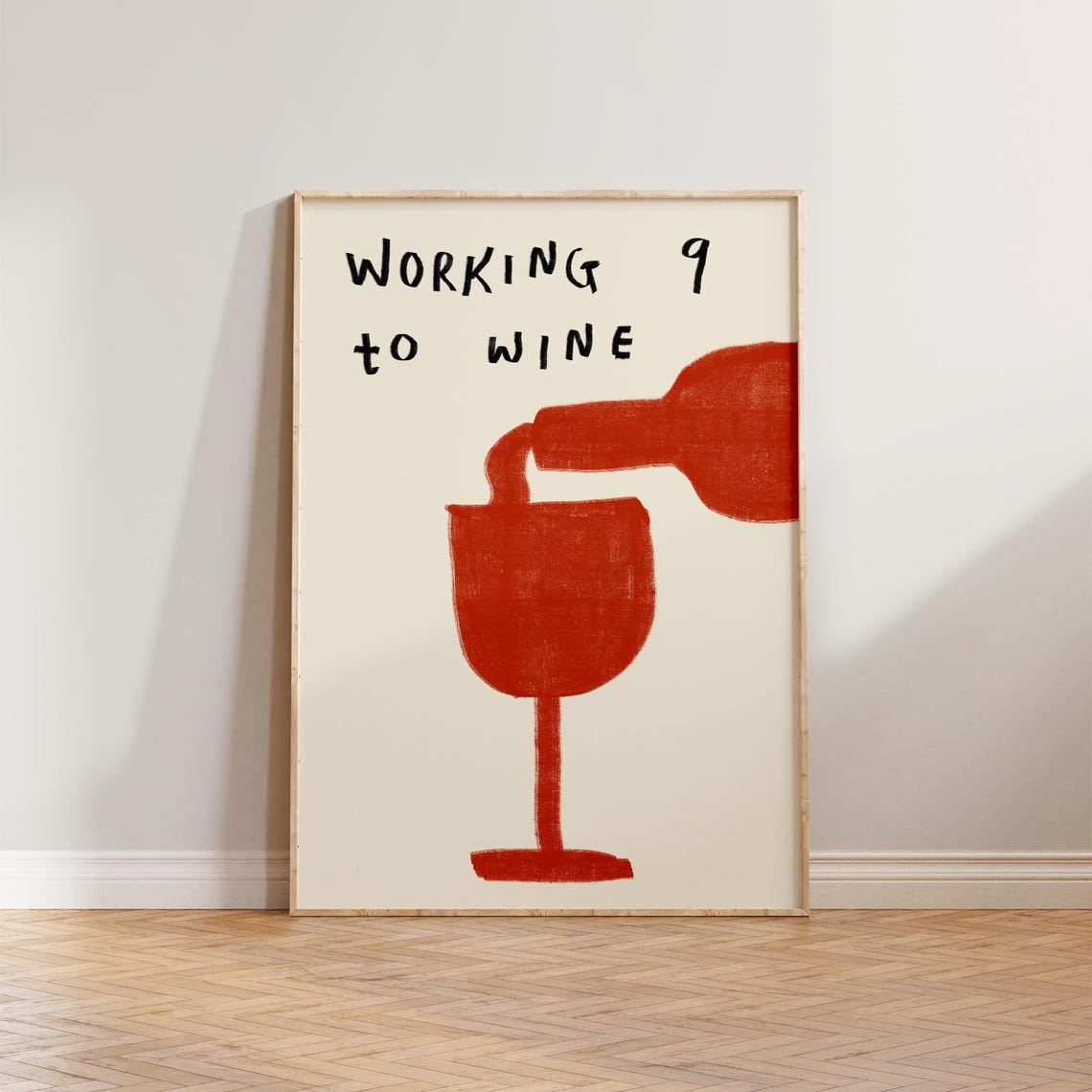 Kitchen Wall Art Funny Wine Poster Illustration Prints Working 9 To Bar Drink Print