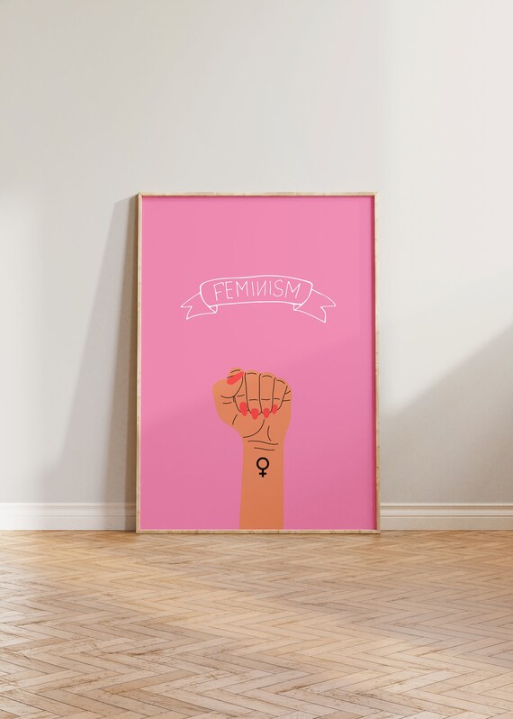 Feminism Pink Fist Empowerment Girl Power Statement Wall Art