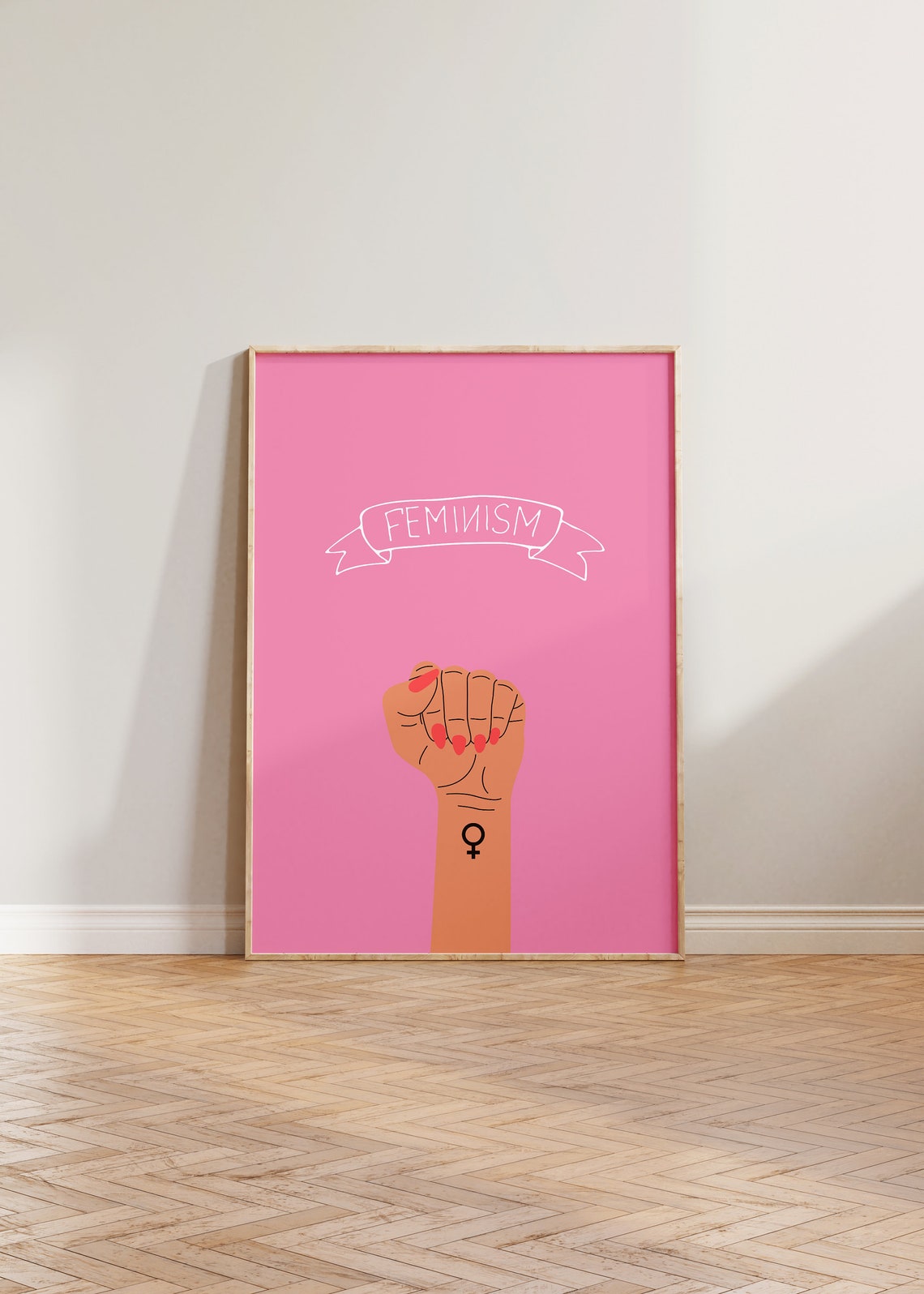Feminism Pink Fist Empowerment Girl Power Statement Wall Art