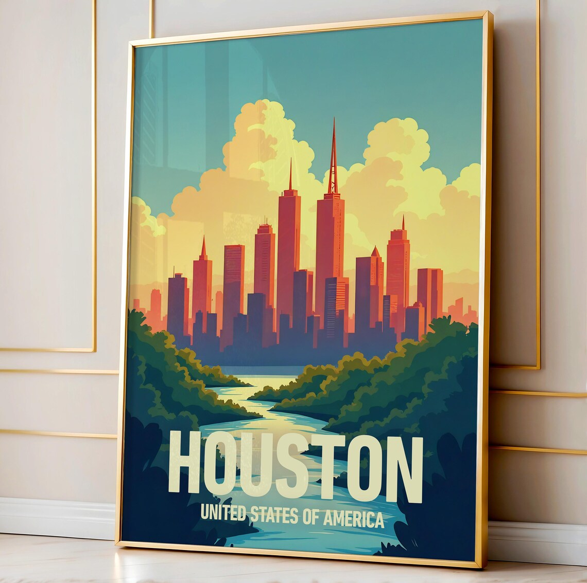 Houston Poster Houston City Map Wall Art Houston Vintage Travel Poster Houston Travel Print Houston Texas Print Houston City Wall Art - Image 3