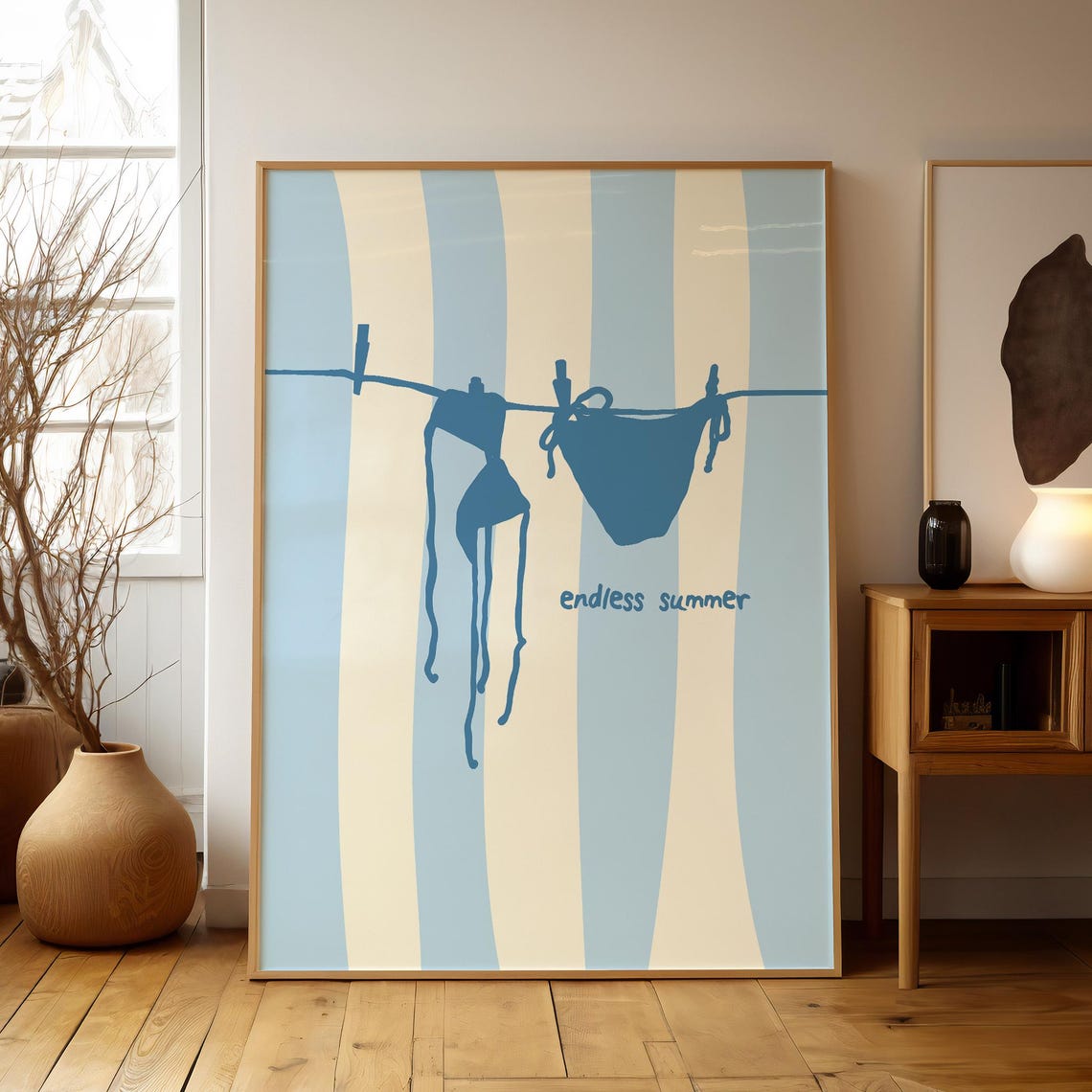 Endless Summer Blue Bikini Clothesline Poster for Coastal Wall Decor - Image 2