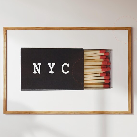 New York City Poster Minimalist Nyc Matchbox On Black Wall Art Travel Gift Decor