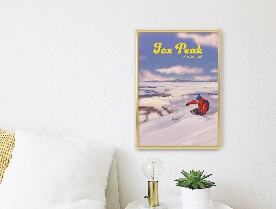 Fox Peak New Zealand Powder Skier Above the Clouds Alpine Poster - Image 3