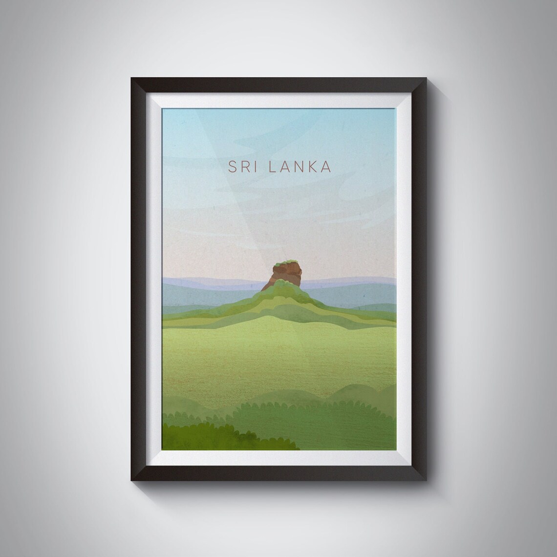 Sri Lanka Sigiriya Rock Green Hills Minimalist Landscape Poster