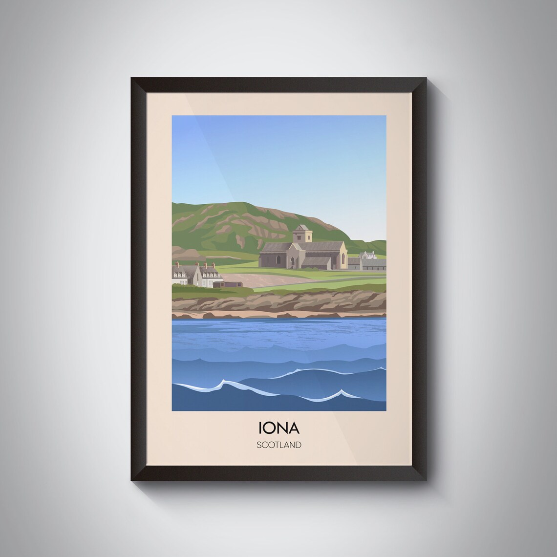 Iona Vintage Travel Poster, Scottish Island Travel Print