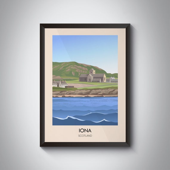 Iona Vintage Travel Poster, Scottish Island Travel Print