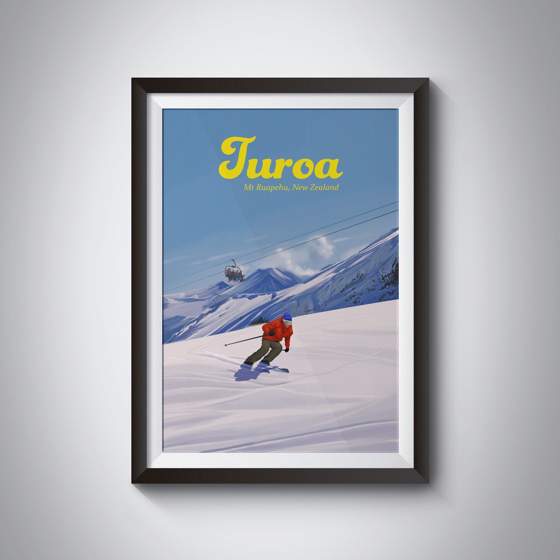 Turoa Mt Ruapehu New Zealand Ski Resort Vintage Travel Poster