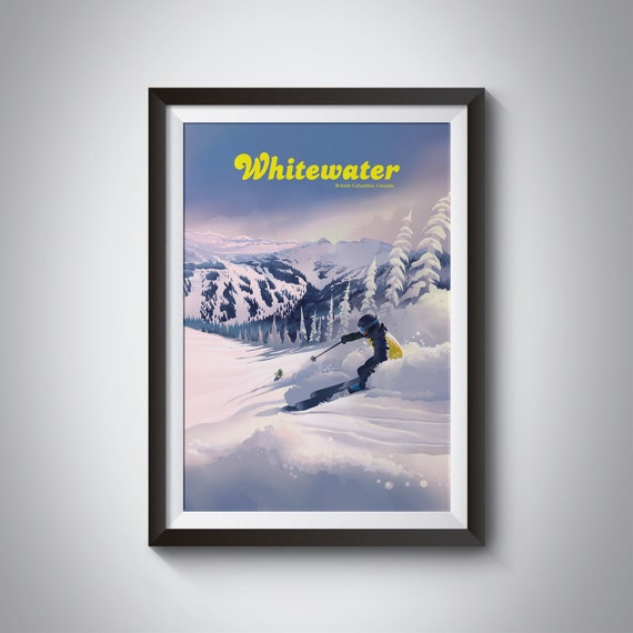 Whitewater Ski Resort Poster Canada British Columbia Nelson Selkirk Mountains Ymir Bowl Vintage Travel Print Snowboarding Skiing Art