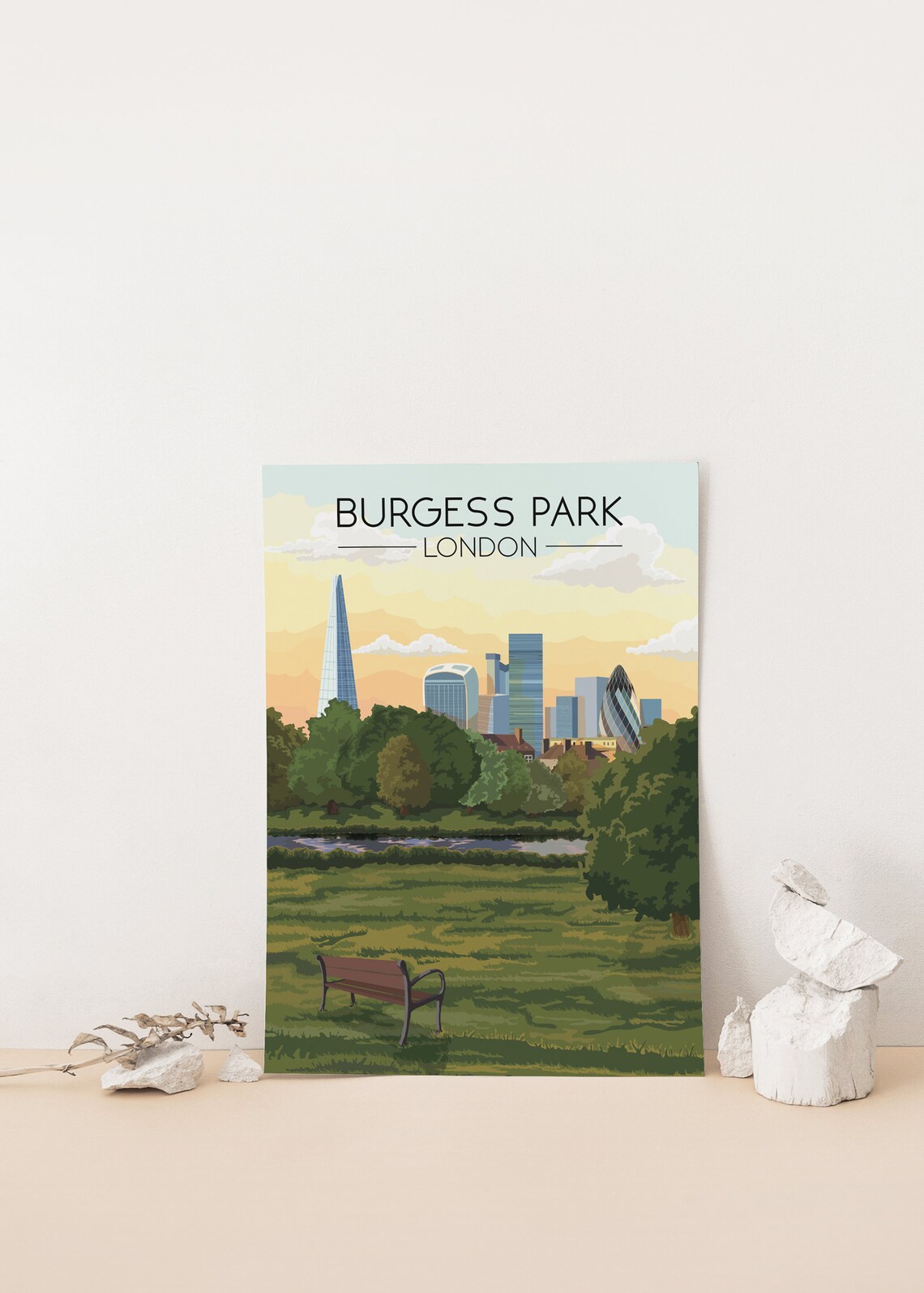 Burgess Park London Travel Poster, Southwark Skyline - Image 4