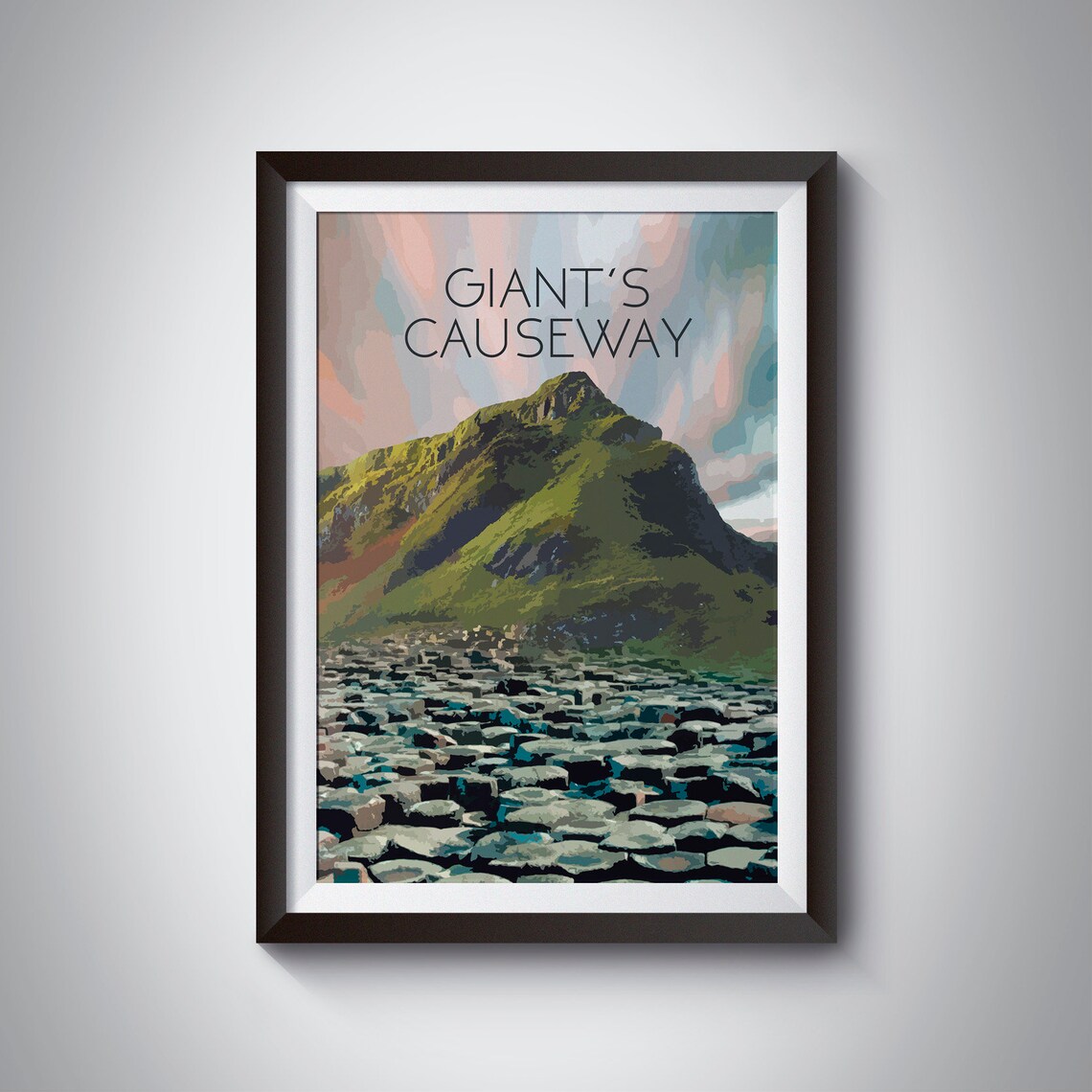 Giants Causeway Retro Travel Poster, County Antrim