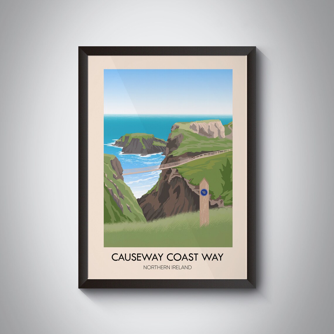 Causeway Coast Way Rope Bridge Hiking Trail Poster Northern Ireland Cliffs