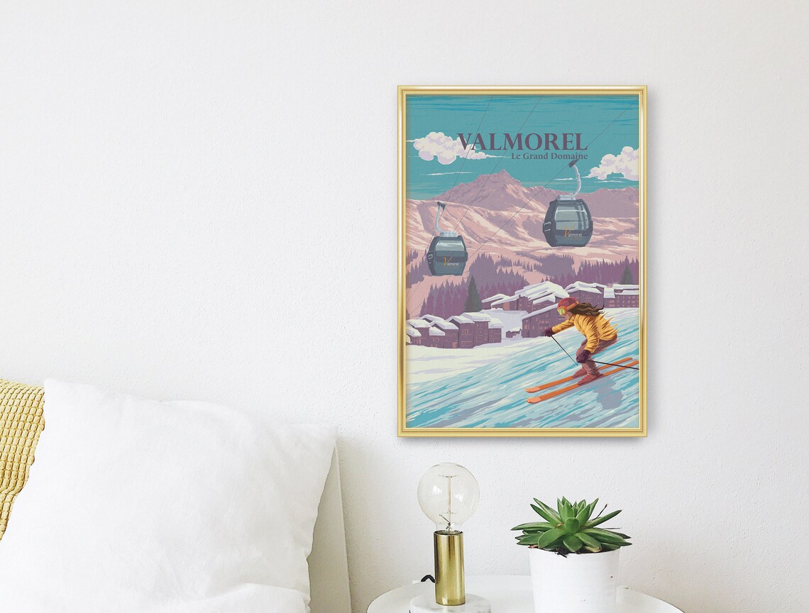 Valmorel French Alps Ski Resort Gondola Vintage Travel Poster - Image 3