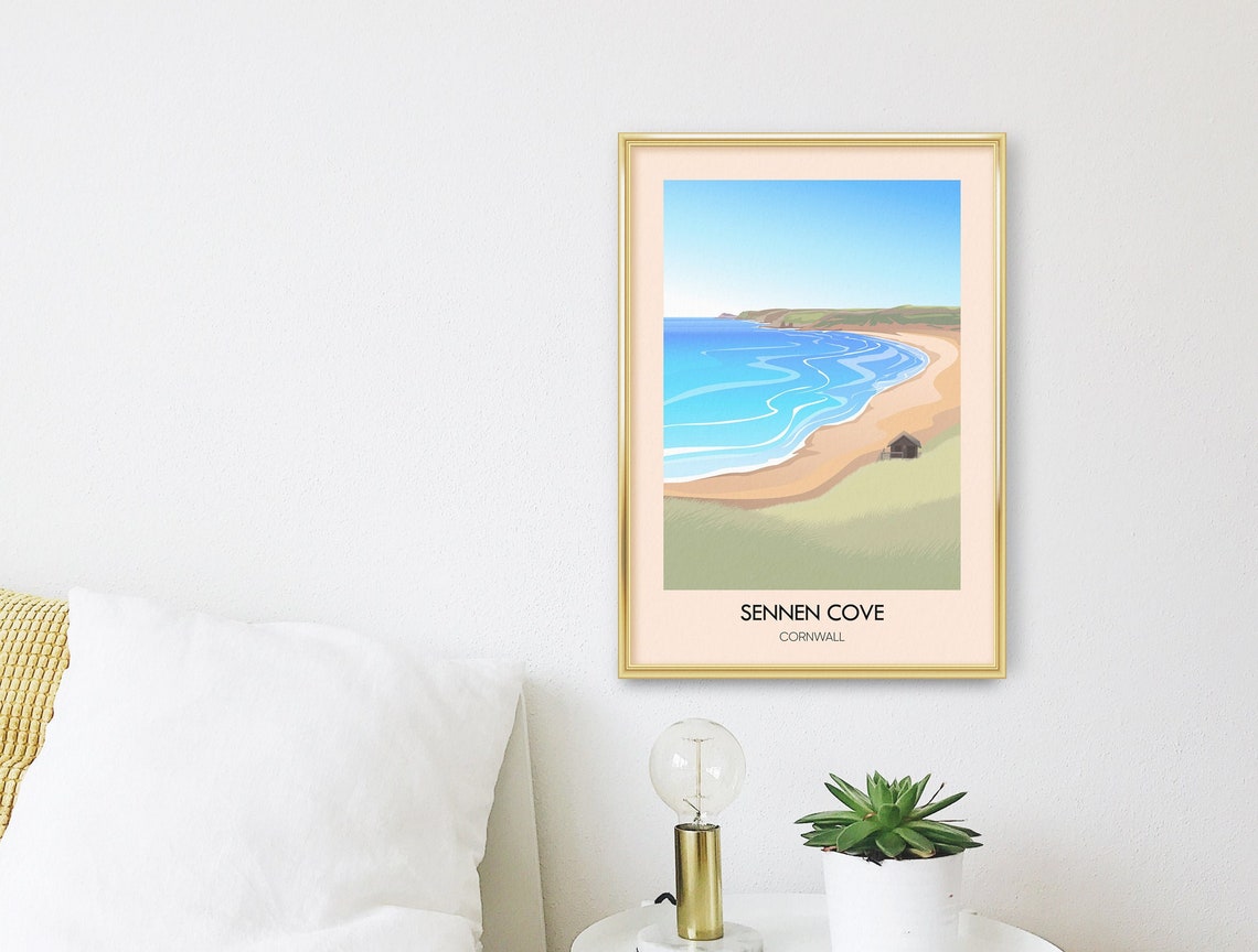 Sennen Cove Cornwall Golden Sandy Beach Rolling Waves Poster - Image 3