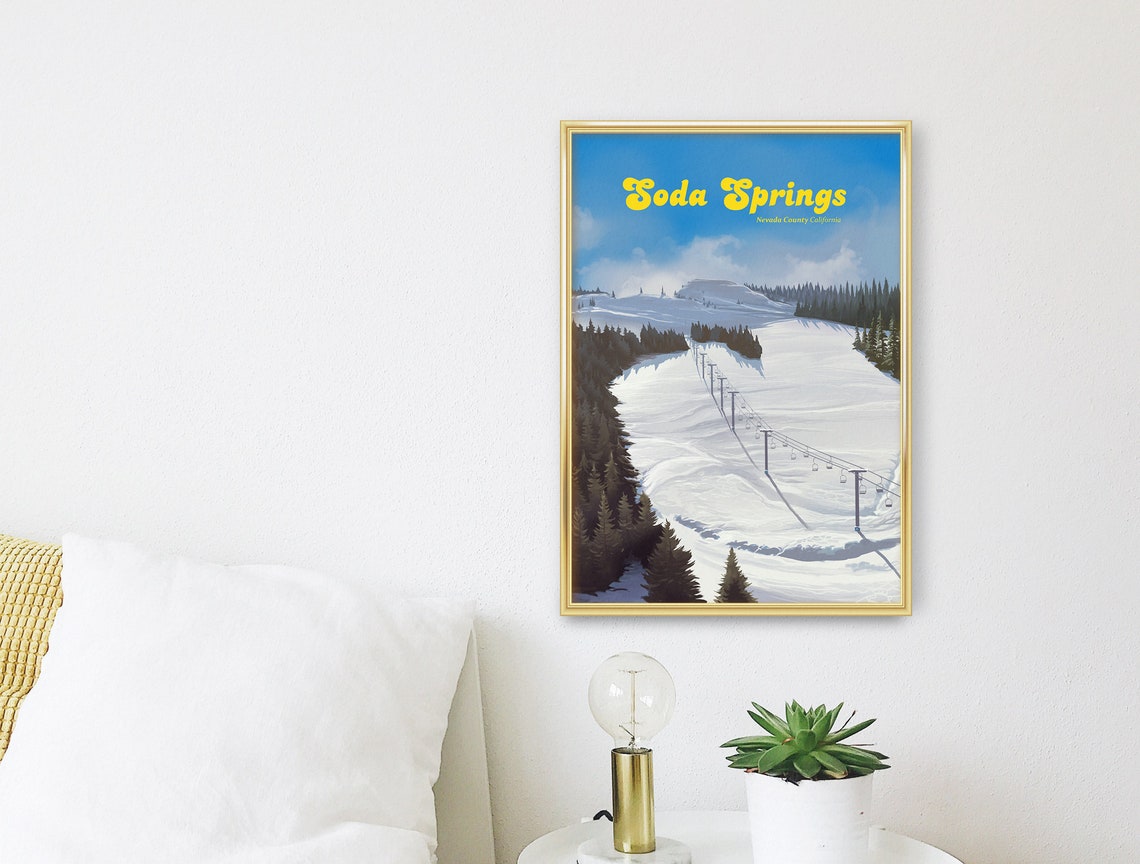 Soda Springs Ski Slopes Vintage Nevada County California Ski Poster - Image 3
