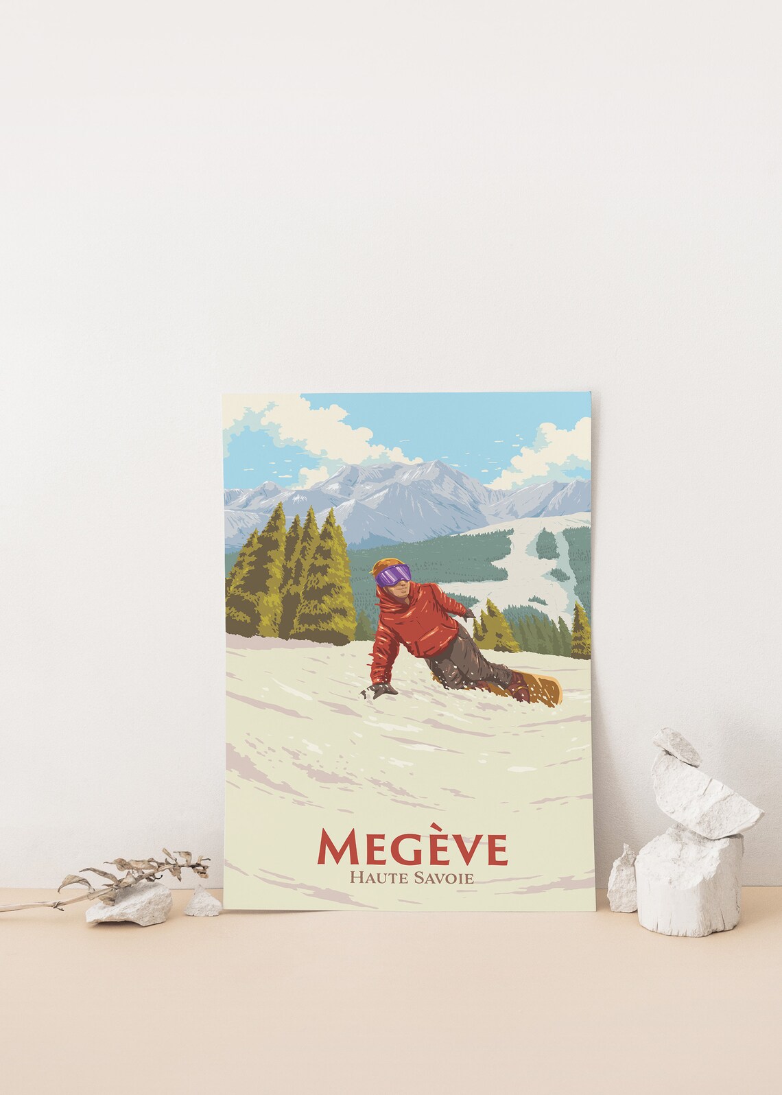 Megve Snowboarding Poster French Alps Haute Savoie Skiing Print Vintage Retro Art Mountain Ski Resort Ski Season Mont Blanc Massif - Image 4