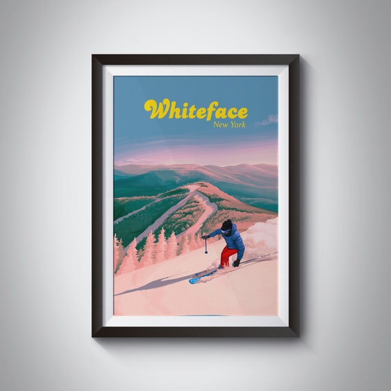 Whiteface Ski Resort Poster New York Usa Adirondack Mountains Lake Placid Wilmington Vintage Travel Print Snowboarding Retro Skiing