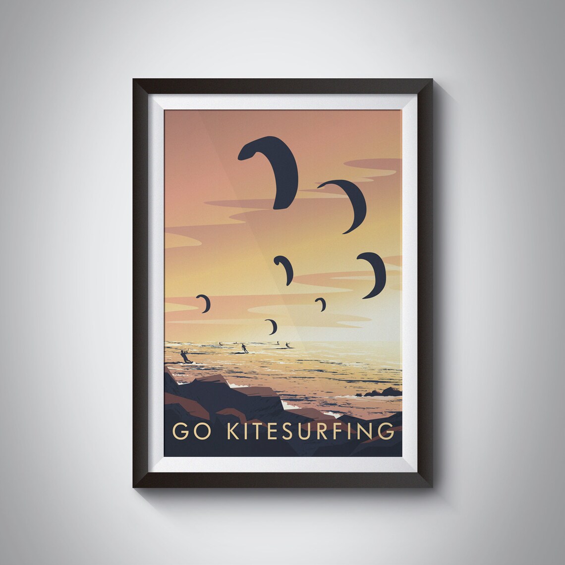 Go Kitesurfing Travel Poster, Ocean Beach Adventure