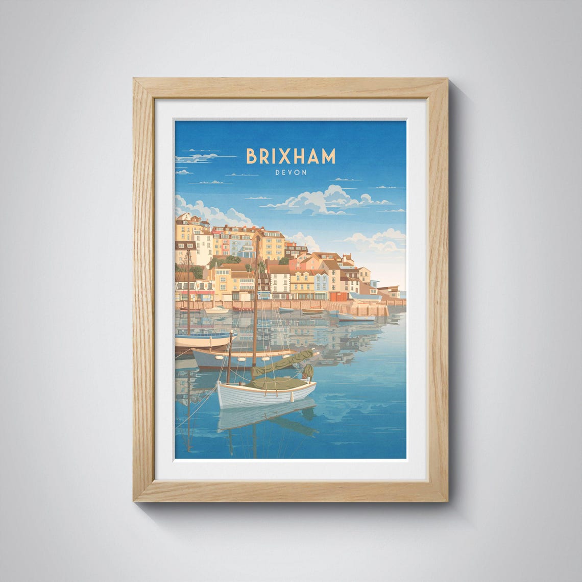 Brixham Devon Harbour Boats Colourful Waterfront Vintage Travel Poster - Image 3