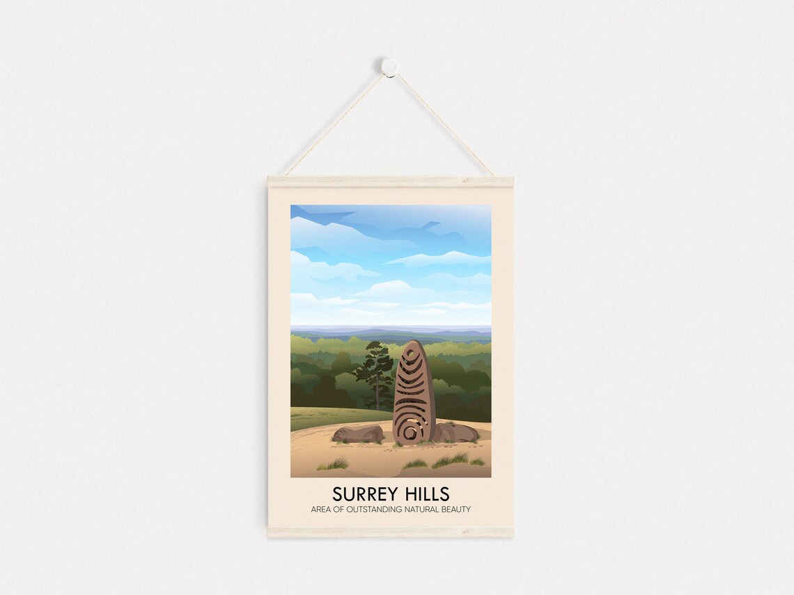 Surrey Hills AONB Vintage Travel Poster with Sculpture Trail Art - Image 4