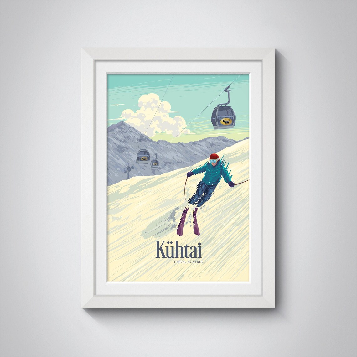 Kühtai Tyrol Austria Skier Gondola Vintage Ski Resort Travel Poster - Image 4