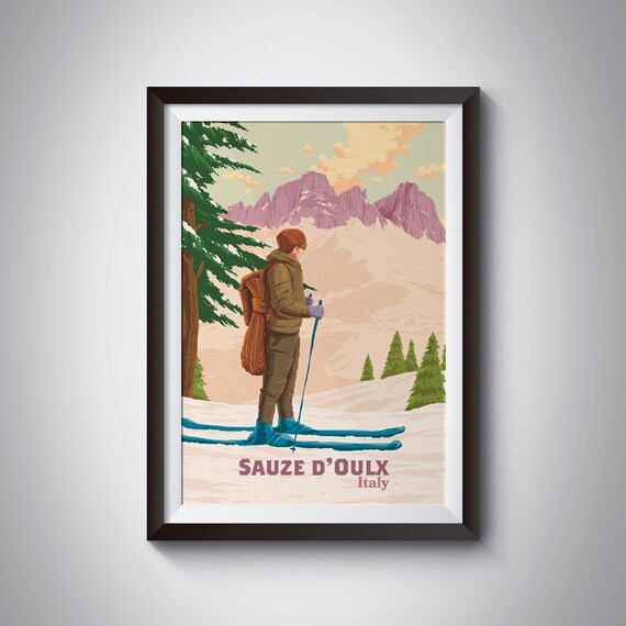 Sauze Doulx Vintage Ski Resort Travel Poster