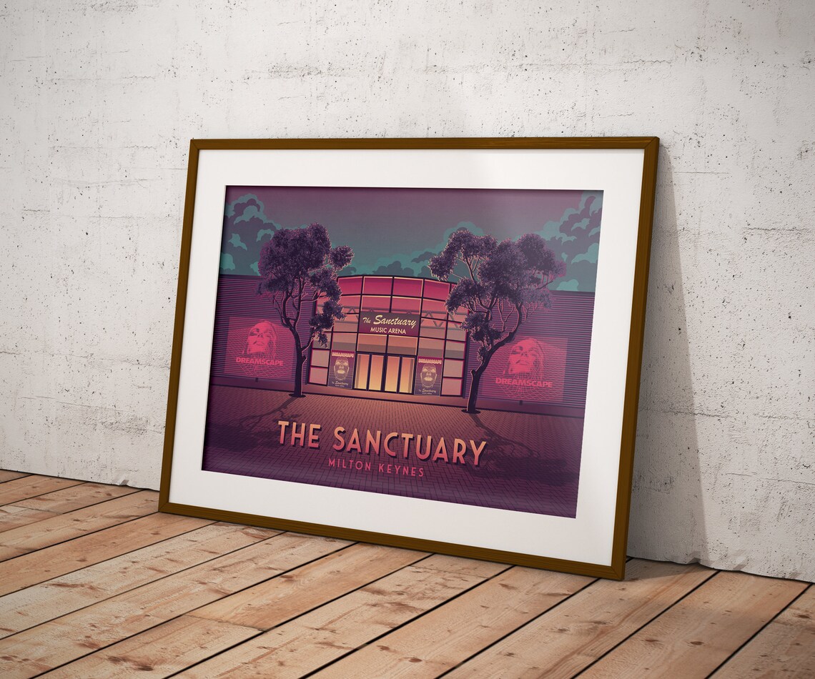 Sanctuary Nightclub Milton Keynes Vintage Travel Poster - Image 3