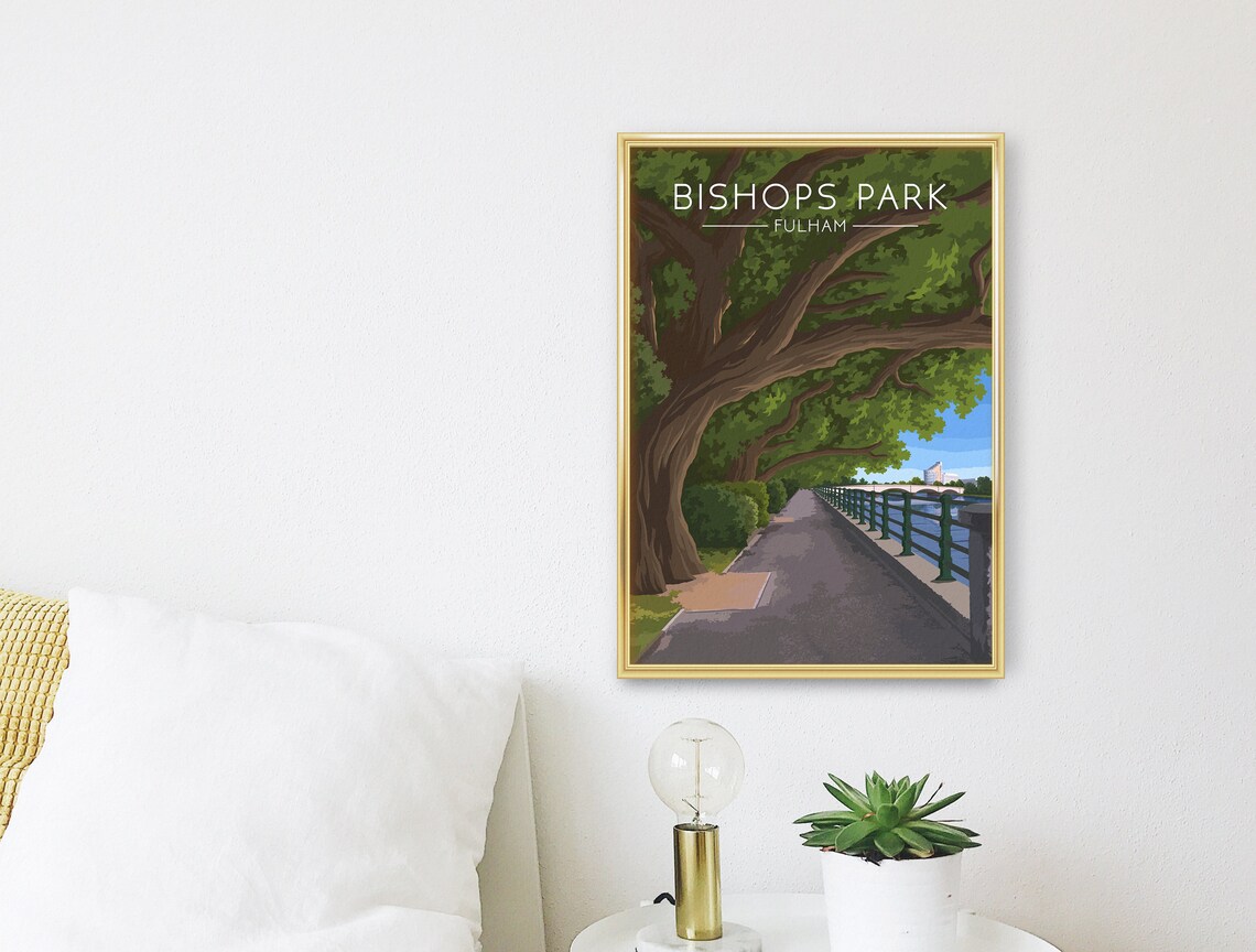 Bishops Park Fulham London Travel Poster, Park Print - Image 3