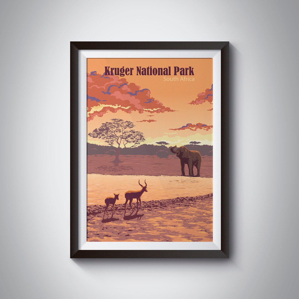 Kruger National Park South Africa Safari Sunset Wildlife Travel Poster