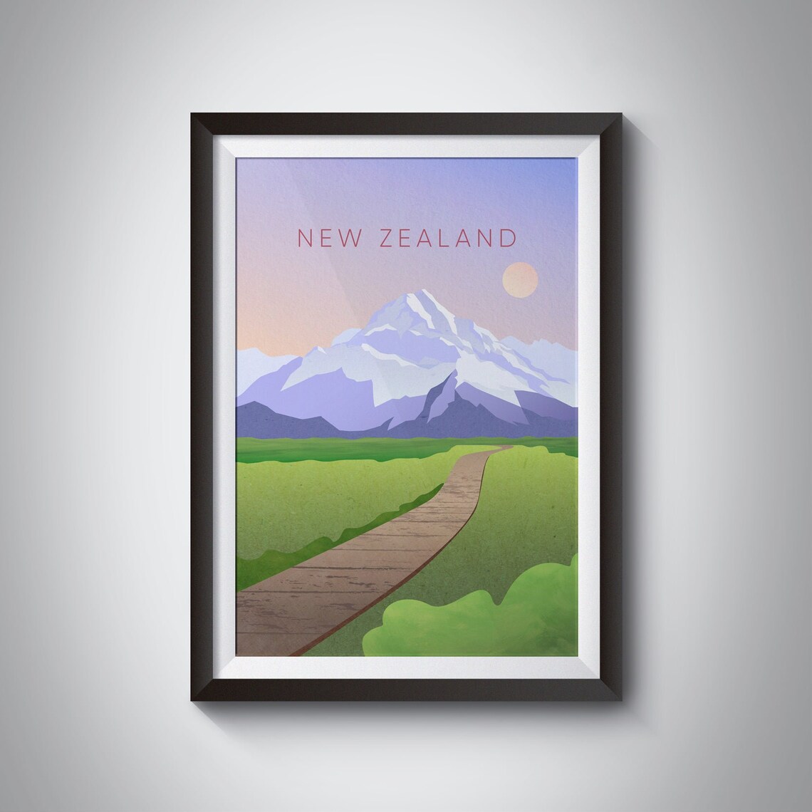 New Zealand Aoraki Mount Cook Boardwalk Meadow Travel Poster