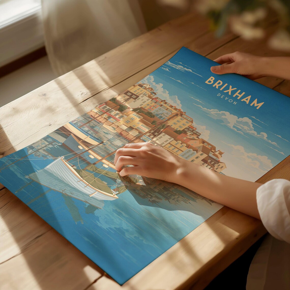 Brixham Devon Harbour Boats Colourful Waterfront Vintage Travel Poster - Image 2