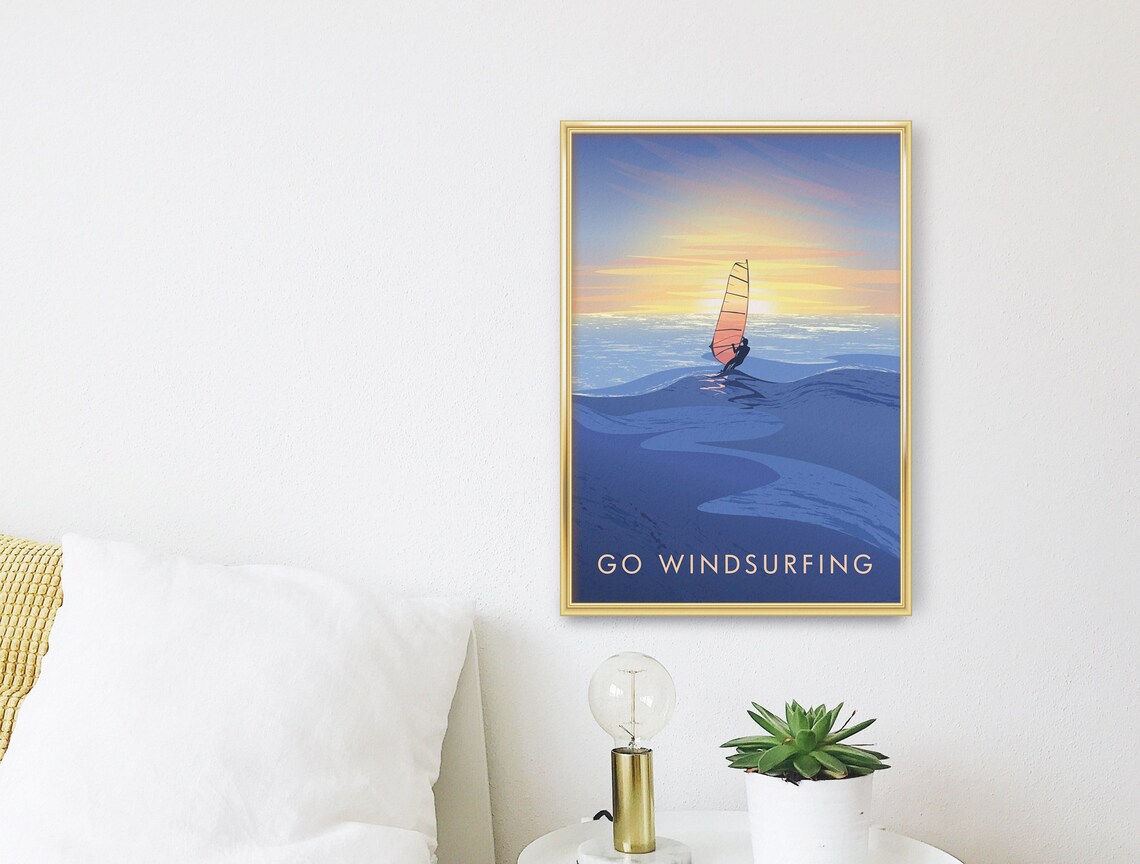 Go Windsurfing Sunset Ocean Waves Sailing Silhouette Sport Poster - Image 3