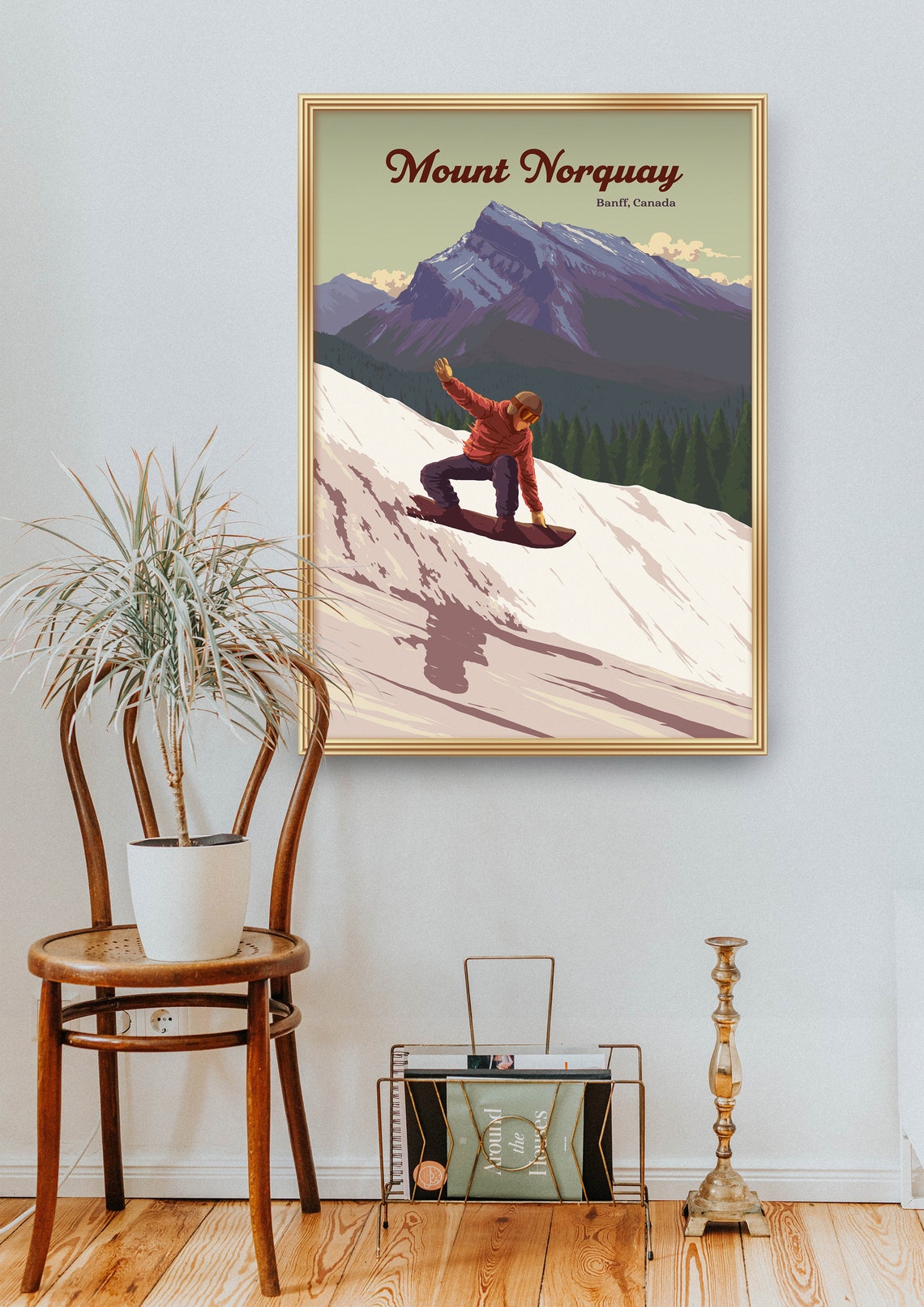 Mount Norquay Banff Canada Snowboarder Carving Alpine Slope Poster - Image 2