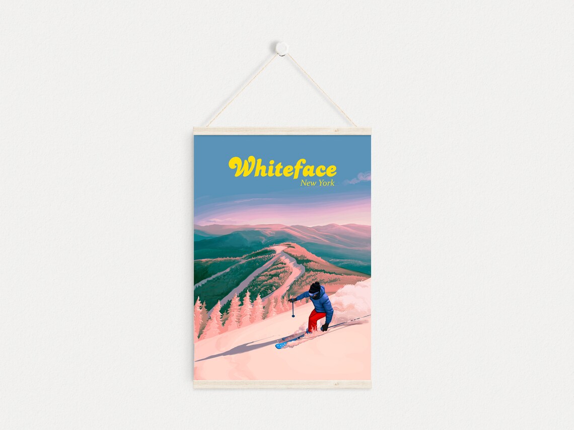 Whiteface New York Skier Sunset Slopes Vintage Travel Poster - Image 4
