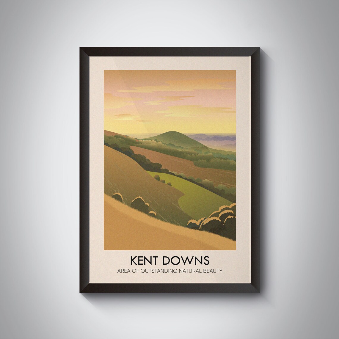 Kent Downs Rolling English Hills Sunset Vintage Travel Art Poster