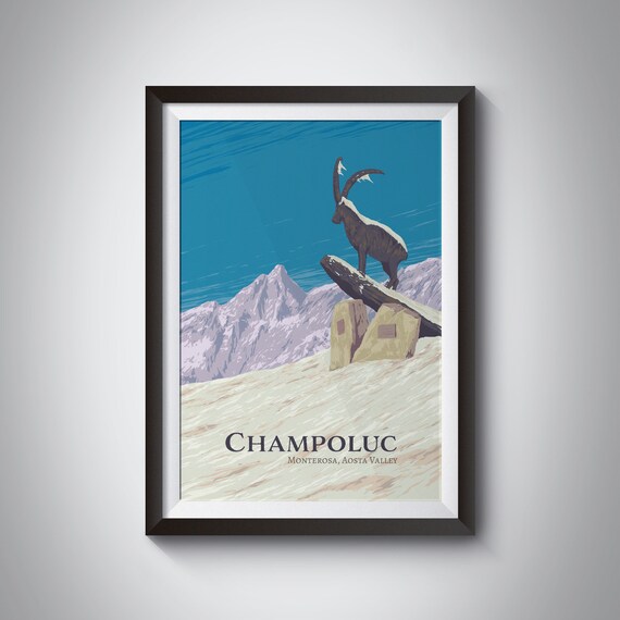 Champoluc Ski Resort Vintage Travel Poster, Italy
