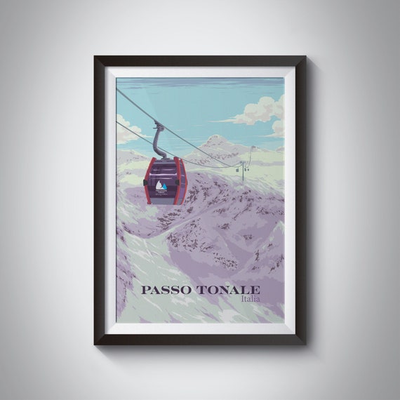 Passo Tonale Ski Resort Poster Italy Rhaetian Alps Tonale Pass Adamello Ski Raid Vintage Ski Print Snowboarding Italy Travel Poster