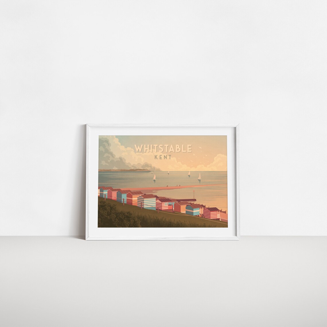 Whitstable Kent Beach Huts Seaside Sailing Boats Travel Poster - Image 2