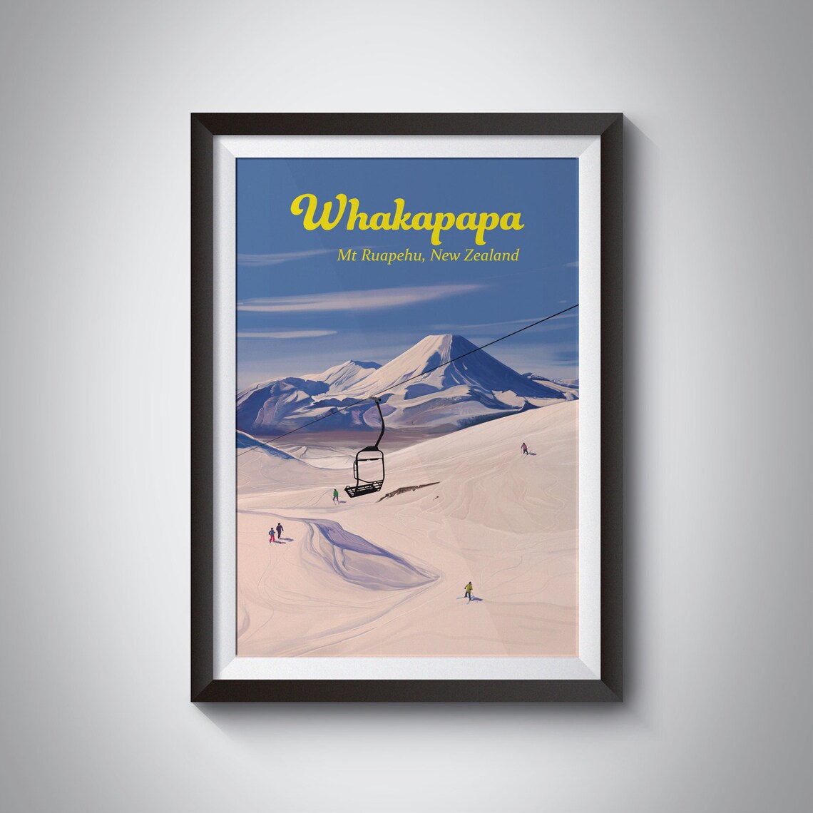 Whakapapa Mt Ruapehu New Zealand Ski Area Vintage Travel Poster