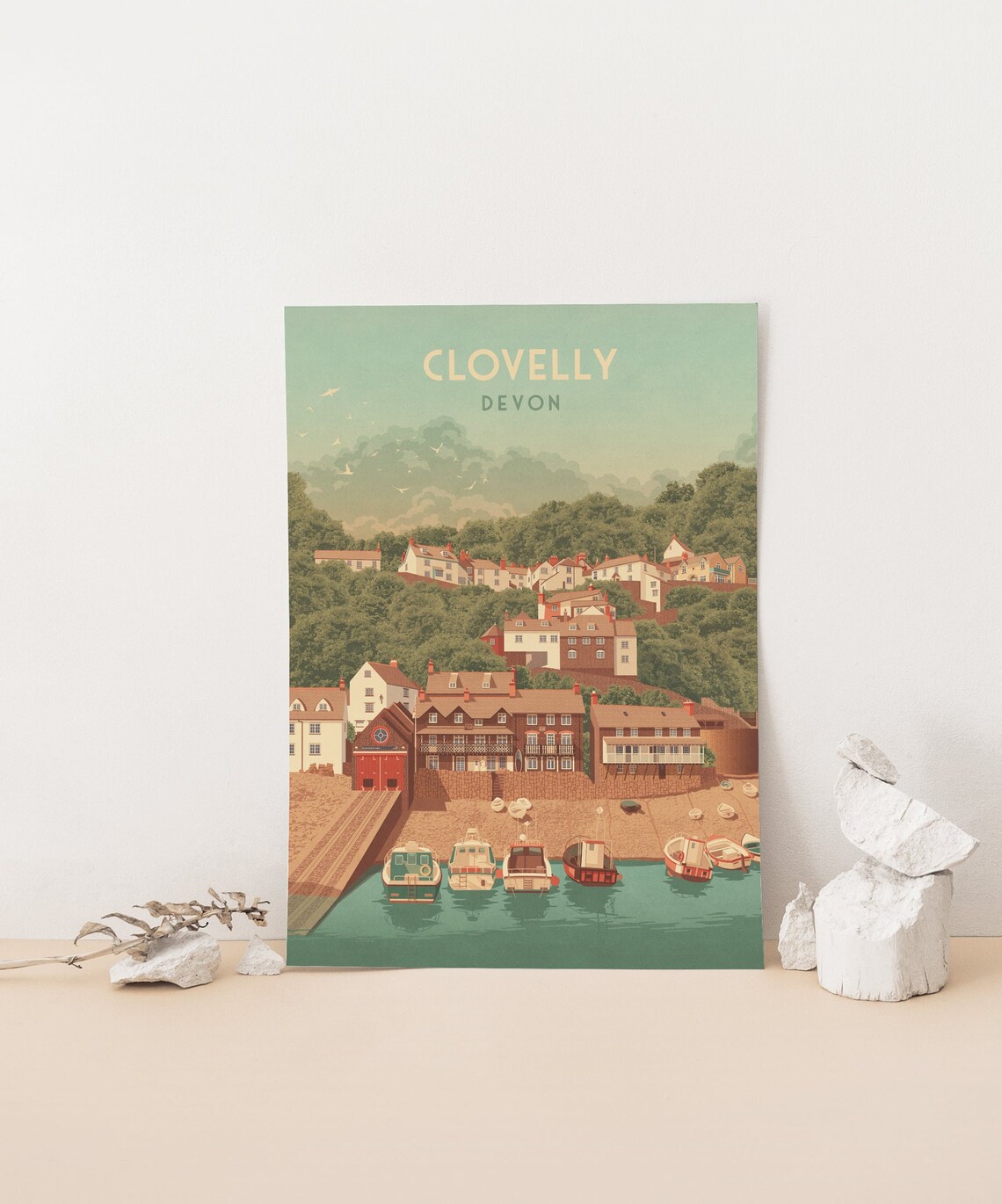 Clovelly Devon Picturesque Fishing Village Harbour Boats Poster - Image 4