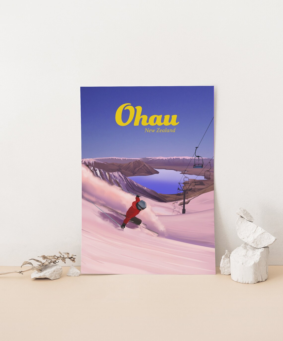 Ohau New Zealand Powder Slope Chairlift Lake View Ski Poster - Image 4