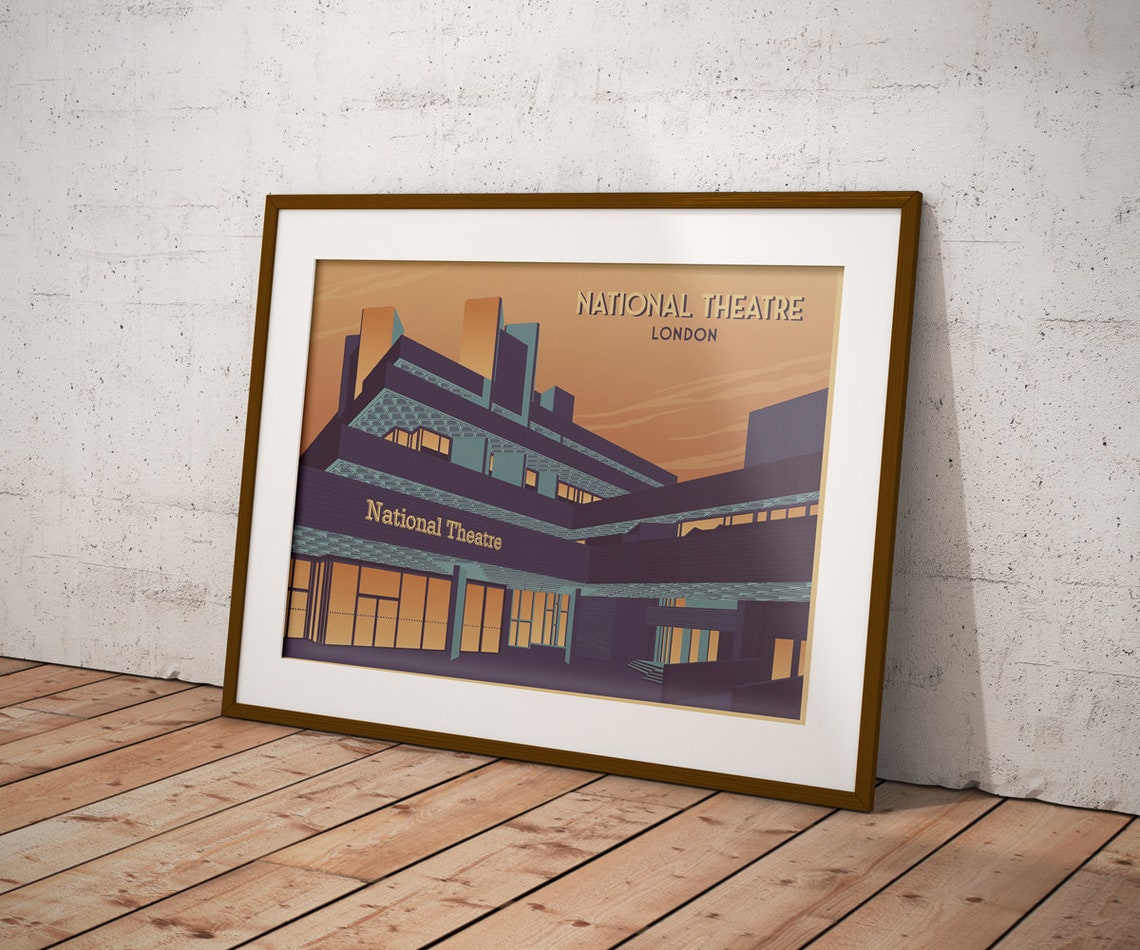 National Theatre Poster London Travel Print Southbank Centre Royal Festival Hall Brutalist Architecture Embankment Wall Art Gift Bfi - Image 3