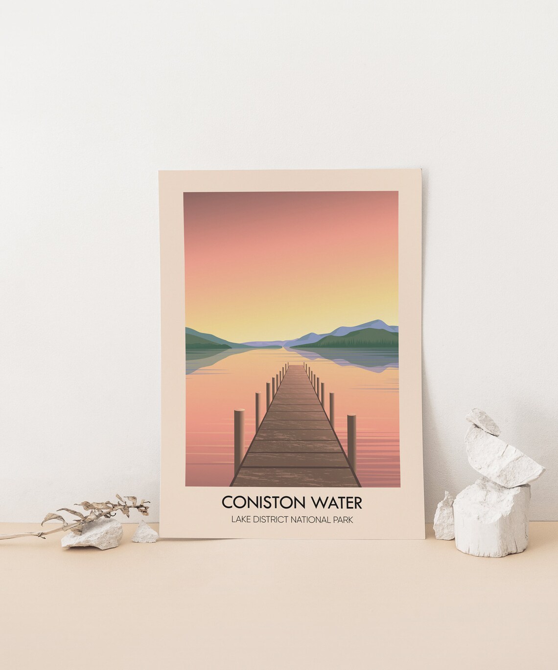 Coniston Water Lake District National Park Sunset Wooden Jetty Travel Poster - Image 3