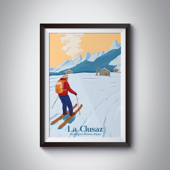 La Clusaz Vintage Ski Poster, French Alps Art Print