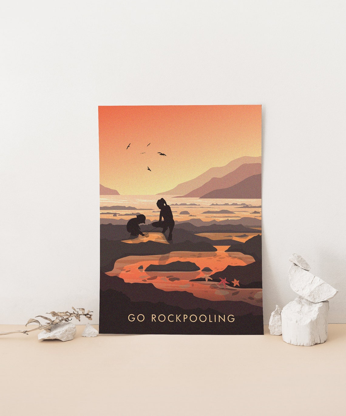 Go Rockpooling Sunset Tide Pool Adventure Seaside Starfish Poster - Image 4