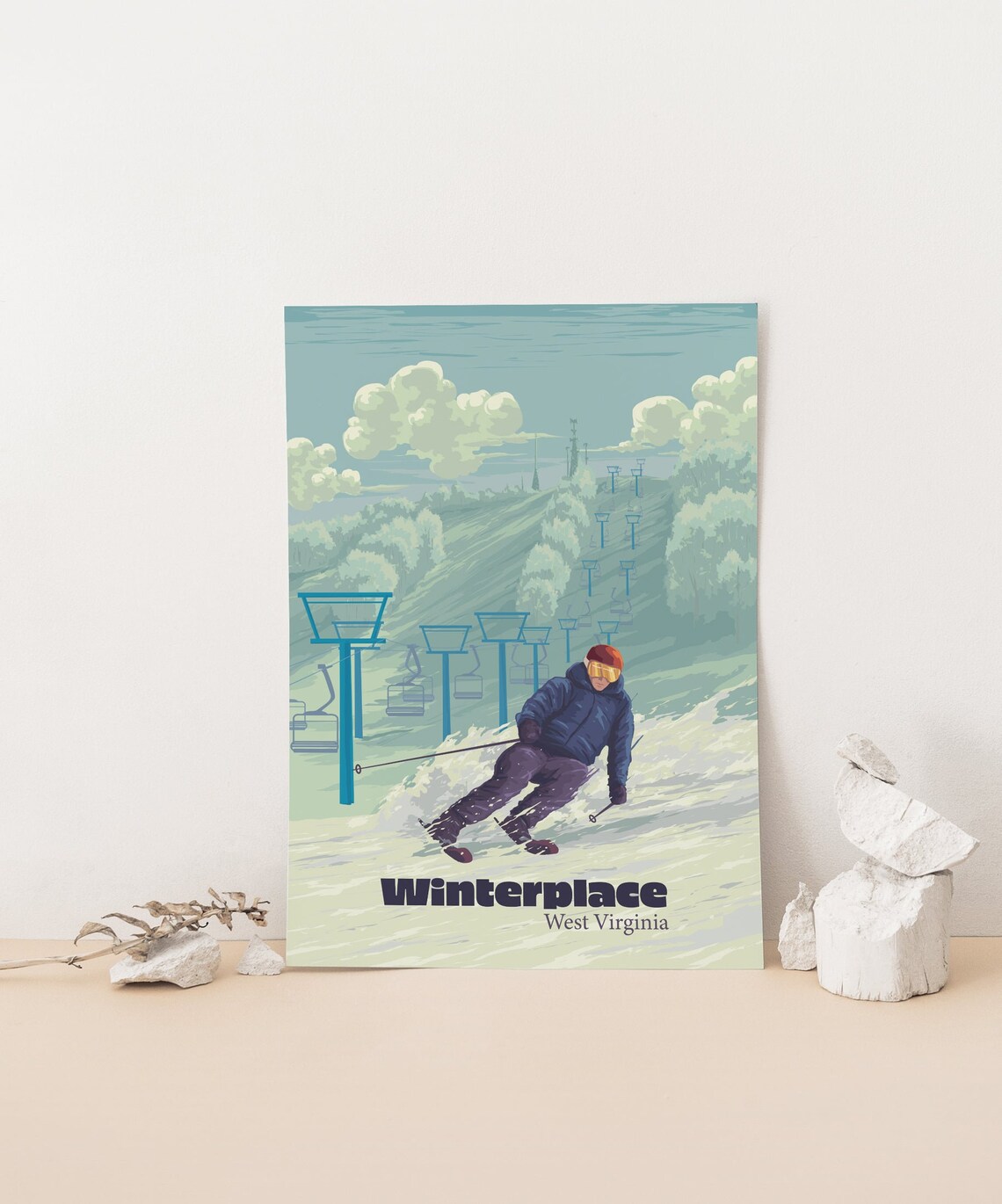 Winterplace West Virginia Ski Resort Skier Vintage Travel Poster - Image 4