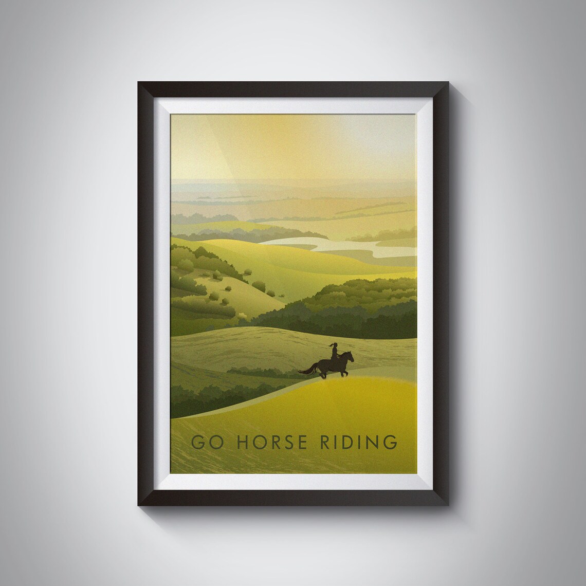 Go Horse Riding Golden Hills Rider Silhouette Vintage Poster