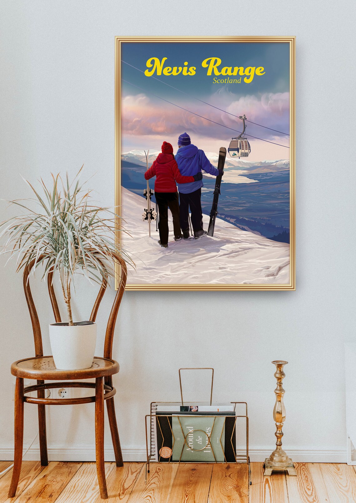 Nevis Range Scotland Skiers Mountain Gondola View Travel Poster - Image 2