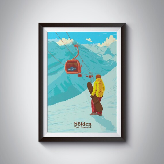 Solden Snowboarding Travel Poster, Vintage Ski Resort