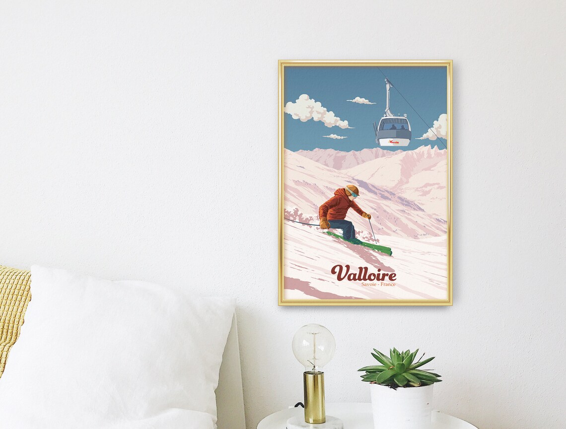 Valloire France Savoie Skier Gondola Vintage Winter Ski Poster - Image 3